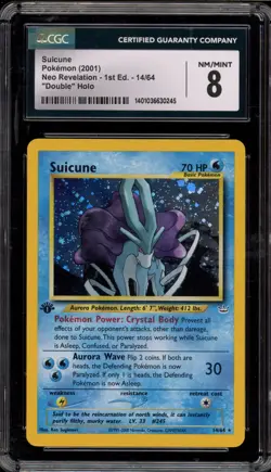 Pokemon Suicune Neo Revelation 1st Edition Holo Rare #14 DOUBLE HOLO ERROR CGC 8 - Image 1