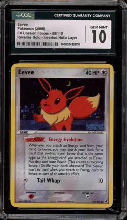 Pokemon Eevee EX Unseen Forces Reverse Holo #55 INVERTED HOLO LAYER CGC 10 - Image 1