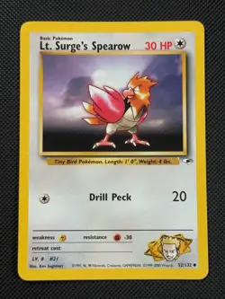 Lt. Surge's Spearow 52/132 REGULAR Pokemon Card WOTC Gym Heroes Uncommon - Image 1