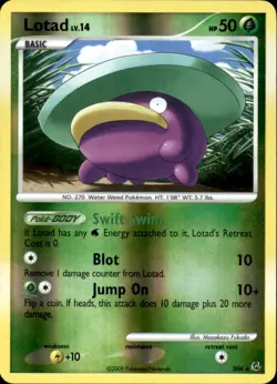 Pokemon Card Lotad SH4 Shiny Platinum Base Set Reverse Holo Foil Rare 2009 LP - Image 1