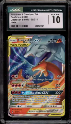Pokemon Reshiram & Charizard GX Unbroken Bonds Holo Ultra Rare #20 CGC 10 - Image 1