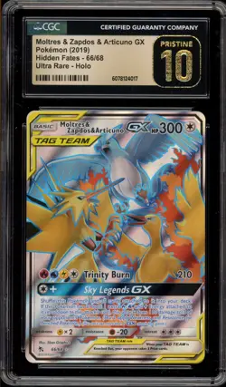 Pokemon Moltres & Zapdos & Articuno GX Hidden Fates Full Art #66 CGC 10 Pristine - Image 1