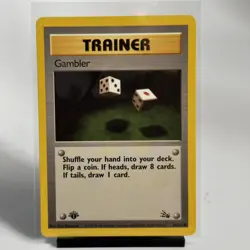 Pokemon Card Gambler 60/62 Fossil 1st Edition LP-NM Card Trainer - Image 1