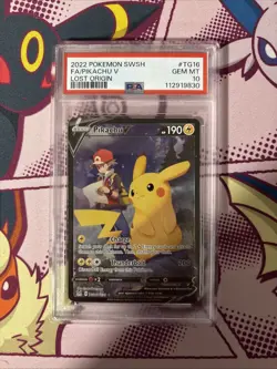 Pikachu v TG16/TG30 Lost Origin Trainer Gallery Rare Holo Pokemon Card PSA 10 - Image 1