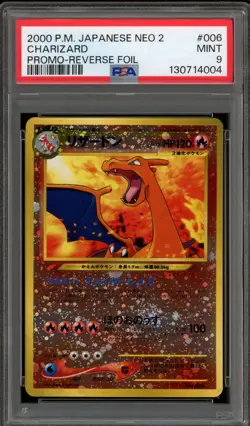 Pokemon Charizard Neo 2 Japanese Reverse Holo Promo #006 PSA 9 Mint - Image 1