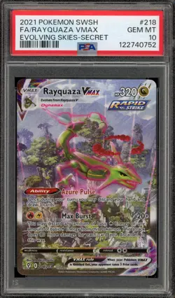 Pokemon Rayquaza VMAX Evolving Skies Secret Rare Full Alt Art #218 PSA 10 - Image 1