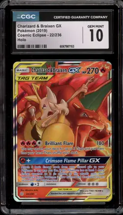 Pokemon Charizard & Braixen GX Cosmic Eclipse Holo Ultra Rare #22 CGC 10 - Image 1
