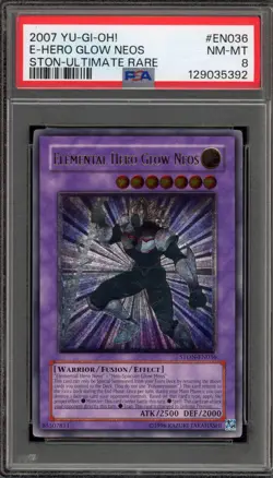 Yu-Gi-Oh! Elemental Hero Glow Neos Unlimited Ultimate Rare STON-EN036 PSA 8 - Image 1
