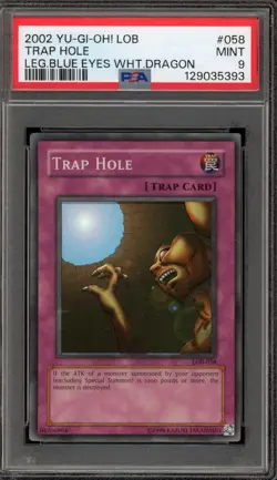 Yu-Gi-Oh! Trap Hole Legend of Blue Eyes Unlimited Super Rare LOB-058 PSA 9 Mint - Image 1