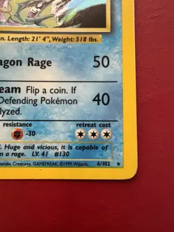 Gyarados 6/102 Holo Rare Base Set Unlimited Pokemon Card HP No Creases - Image 4