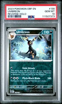 2023 Pokemon Obsidian Flames # 130 Umbreon Reverse Holo PSA 10 Card GEM MINT! - Image 1