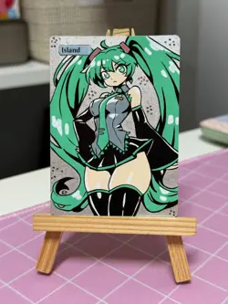 Hand Painted Altered Art Mtg land card Anime Island Girl Singer - Image 2