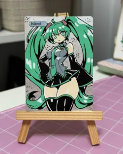 Hand Painted Altered Art Mtg land card Anime Island Girl Singer - Image 3