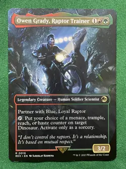 2023 Magic: The Gathering Owen Grady, Raptor Trainer REX Non-Foil #16 Borderless - Image 1