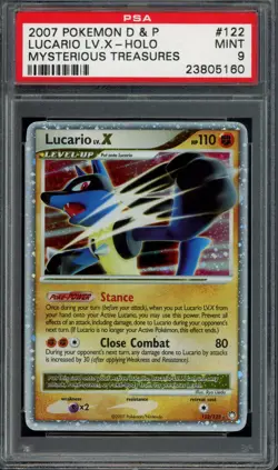 Pokemon Lucario Lv. X Holo 2007 D&P Mysterious Treasures #122 PSA 9 Mint - Image 1