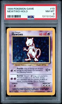 1999 POKEMON BASE SET UNLIMITED #10 MEWTWO-HOLO PSA 8 - Image 1