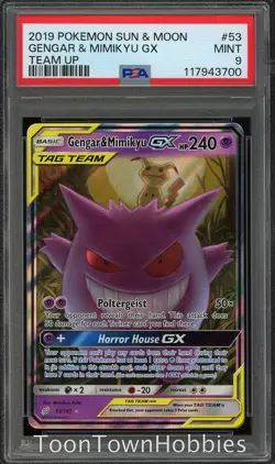 PSA 9 Pokemon - Gengar & Mimikyu GX 53/181 - Sun & Moon Team Up - Image 1