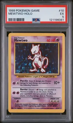 1999 POKEMON BASE SET UNLIMITED #10 MEWTWO-HOLO PSA 5 - Image 1