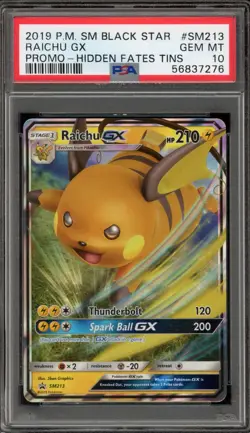 Pokemon Raichu GX Hidden Fates Tins Black Star Holo Promo SM213 PSA 10 Gem Mint - Image 1
