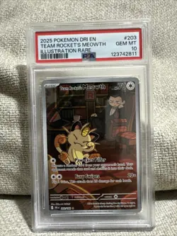 PSA 10 GEM MINT Pokemon Team Rocket’s Meowth Destined Rivals 203/182 - Image 1