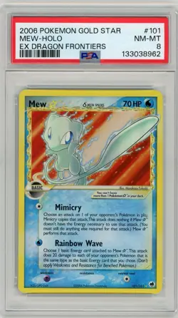 2006 Pokemon Gold Star Mew Holo EX Dragon Frontiers Holo Rare #101 PSA 8 NM-MT - Image 1
