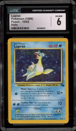 Pokemon Lapras Fossil Unlimited Holo Rare #10 CGC 6 - Image 1
