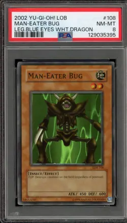 Yu-Gi-Oh! Man-Eater Bug Legend Of Blue Eyes Unlimited Super Rare LOB-108 PSA 8 - Image 1