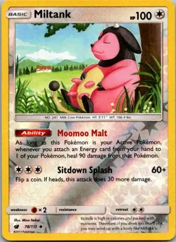 Miltank Reverse Holo Uncommon 78/111 SM Crimson Invasion Pokemon Card NM - Image 1