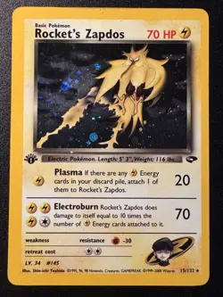 1st Edition Rocket's Zapdos 15/132 Gym Challenge Pokemon Card Holo Foil Rare HP - Image 1