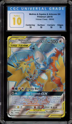 Pokemon Moltres & Zapdos & Articuno GX Hidden Fates Full Art #66 CGC 10 PERFECT - Image 1