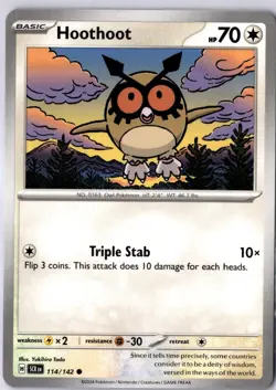 Hoothoot 114/142 Regular Common - SV07: Stellar Crown - Pokemon TCG Card NM - Image 1