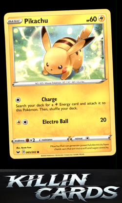 Pikachu 065/202 Pokemon Common SWSH01: Sword & Shield Base Set Card NM - Image 1