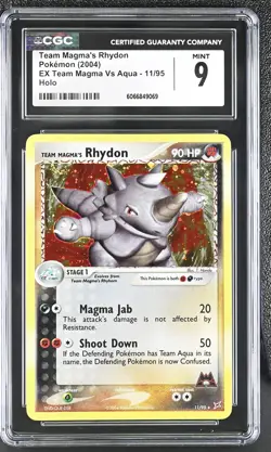 CGC 9 MINT Team Magma's Rhydon EX Team Magma Vs Aqua 11/95 Holo Pokemon Card - Image 1