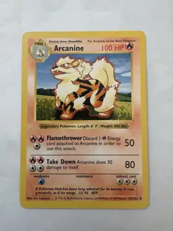 Arcanine 23/102 Base Set SHADOWLESS 1999 WOTC Pokemon Card TCG - Image 1