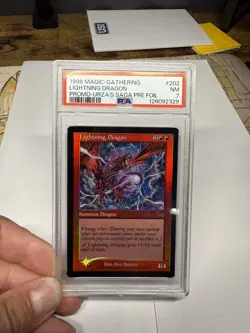Lightning Dragon Magic: Urza's Saga Prerelease Promo PSA 7 NM First Foil Ever - Image 1