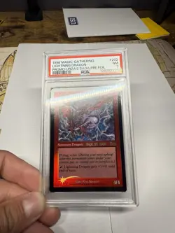 Lightning Dragon Magic: Urza's Saga Prerelease Promo PSA 7 NM First Foil Ever - Image 2