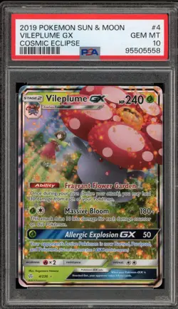 Pokemon Vileplume GX Cosmic Eclipse Holo Ultra Rare #4 PSA 10 Gem Mint - Image 1