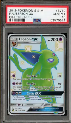 Pokemon Espeon GX Hidden Fates Full Art #SV60 PSA 10 Gem Mint - Image 1