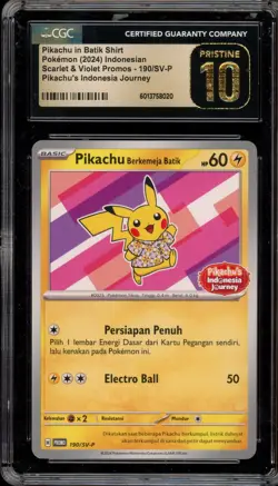Pokemon Pikachu Berkemeja Batik INDONESIAN Promo 190/SV-P CGC 10 Pristine - Image 1