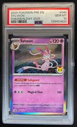 2025 Pokemon SV Prismatic Evolutions Sylveon Day Stamp #040/131 PSA 10 - Image 1