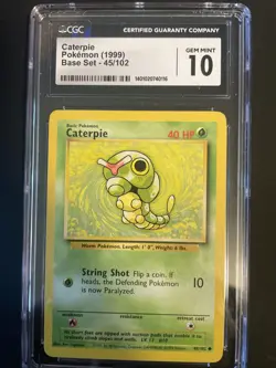 Pokemon TCG Caterpie Base Set, Unlimited Common CGC 10 - Image 1