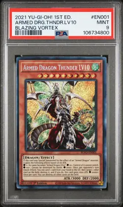 2021 YU-GI-OH! BLVO-BLAZING VORTEX 1ST ED #EN001 ARMED DRAGON THUNDER LV10 PSA 9 - Image 1