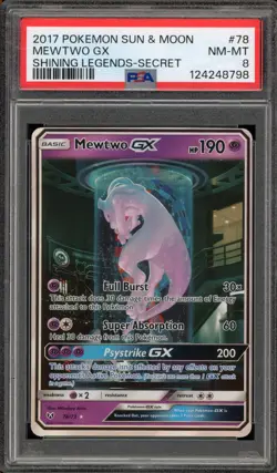 Pokemon Mewtwo GX Shining Legends Secret Rare #78 PSA 8 - Image 1