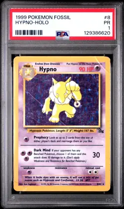 1999 Pokemon Fossil #8 Hypno Holo PSA 1 POOR LOW POP - Image 1