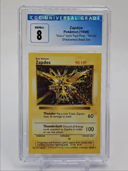 ZAPDOS 1999 POKEMON SHADOWLESS BASE DISCO HOLO TEST PRINT #16 CGC 8 - Image 1