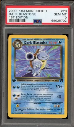 Pokemon Dark Blastoise Team Rocket 1st Edition NON Holo Rare #20 PSA 10 Gem Mint - Image 1