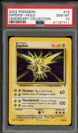 Pokemon Zapdos Legendary Coll. Holo Rare #19 PSA 10 Gem Mint - Image 1