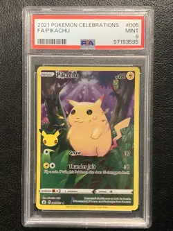 Pikachu 2021 Pokemon Celebrations Full Art Holo 005/025 PSA MINT 9 - Image 1