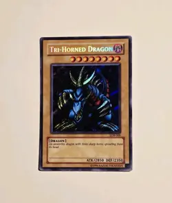 Yugioh Tri-Horned Dragon LOB-000 Secret Rare Vintage LP - Image 1