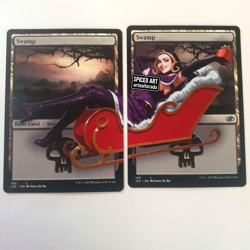 MTG Altered Art Card Anime Girl Sleigh Scene Spiced Swamp Magic the Gathering - Image 1